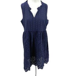 Sundance Blue Eyelet Promise Lace Notch Neck Sheath Dress Size PL Petite Ruffle